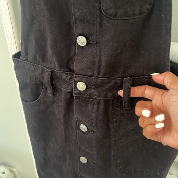 PacSun black 90s overall style pinafore black denim mono dress small - Picture 7 of 10
